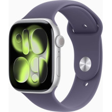 Apple Watch 11 46mm Aluminium Silver avec Purple Fog Sport Band M/L MEVA4